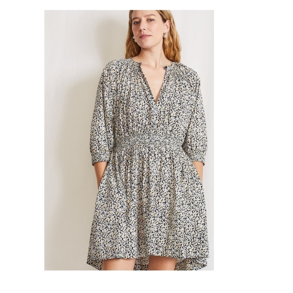 Apiece Apart Black beige Cobano floral organic cotton mini dress S NWT
